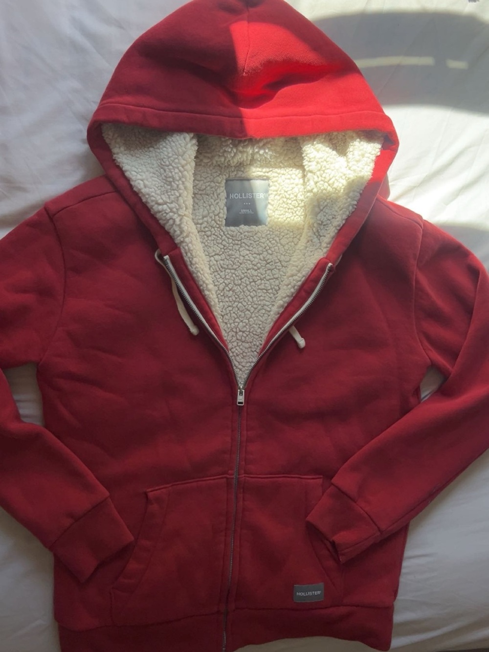 Hollister Coral-Red Sherpa-Lined Zip Hoodie